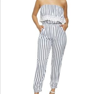 Striped Crochet Trim Jumpsuit
